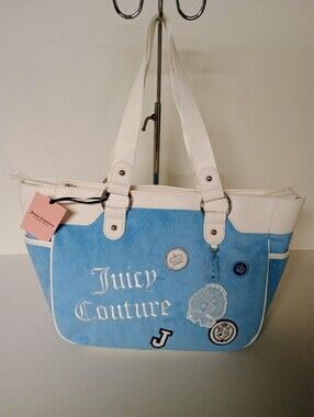 Juicy Couture Baby Blue Tote with White Trim and Patch Accents NWT
